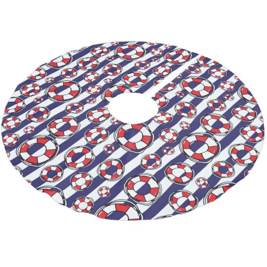 Nautical Lifebelts Red White Blue Striped Kerstboom Rok (Gekanteld)