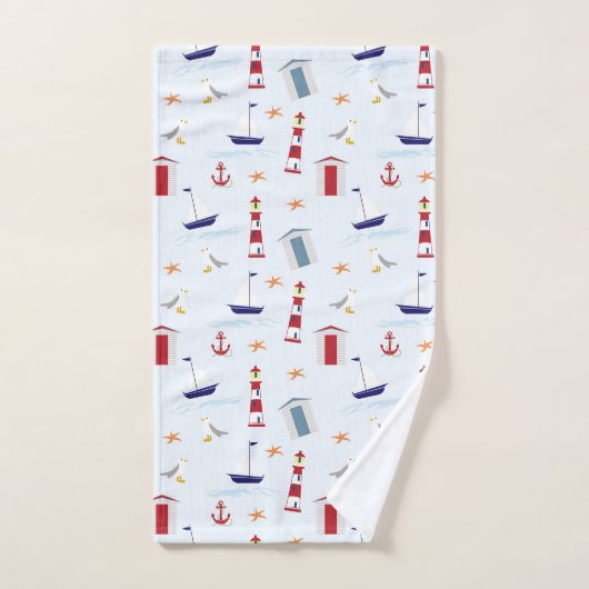 Nautical Light House Sail Boat Pattern Bad Handdoek (Handdoek)