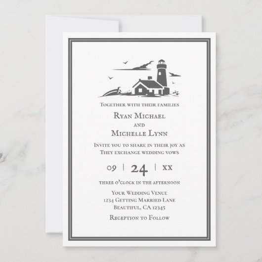 Nautical Lighthouding all in one Beach Wedding Kaart (Voorkant)