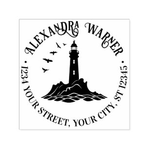 Nautical Lighthouse #3 Naam Retouradres Zelfinktende Stempel
