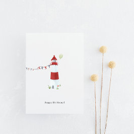 Nautical Lighthouse Beach Happy Birthday Balloon Briefkaart