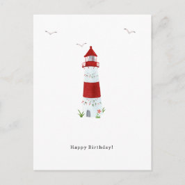 Nautical Lighthouse Beach Happy Birthday Seagulls Briefkaart