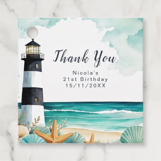 Nautical Lighthouse Birthday Bedankjes Labels (Voorkant)