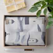 Nautical Lighthouse Coastal Blue Pattern (1) Tissuepapier (Geschenk)