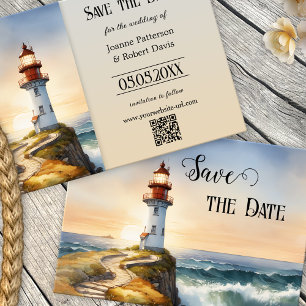 Nautical Lighthouse Coastal Save the Date Kaart