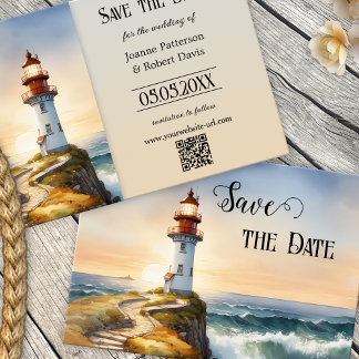 Nautical Lighthouse Coastal Save the Date Kaart