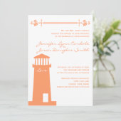 Nautical Lighthouse Coral Wedding Invitations (Debout devant)
