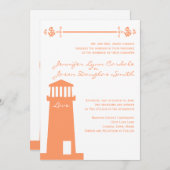 Nautical Lighthouse Coral Wedding Invitations (Devant / Derrière)