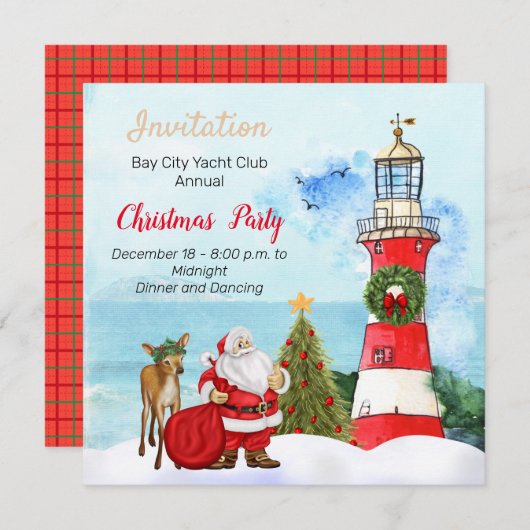 Nautical Lighthouse Fête de Noël Invitation (Devant / Derrière)