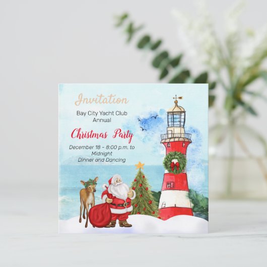 Nautical Lighthouse Fête de Noël Invitation (Debout devant)