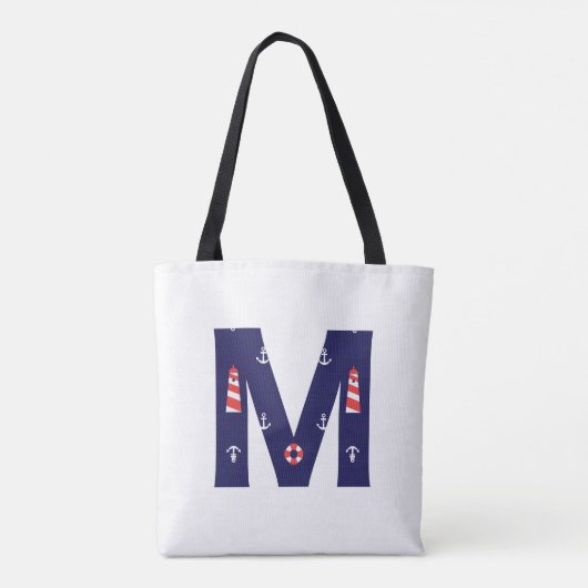 Nautical Lighthouse Monogram Tas Initiaal M (Achterkant)