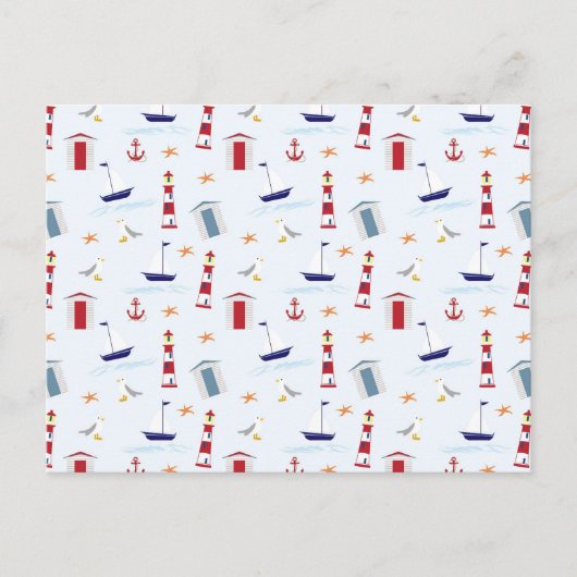 Nautical Lighthouse Pattern 1st Birthday Party  Briefkaart (Voorkant)