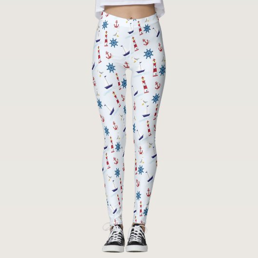 Nautical Lighthouse Sailboat Marine Leggings Pants (Voorkant)