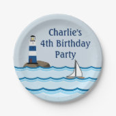 Nautical Lighthouse Scene Custom Birthday Papieren Bordje (Voorkant)