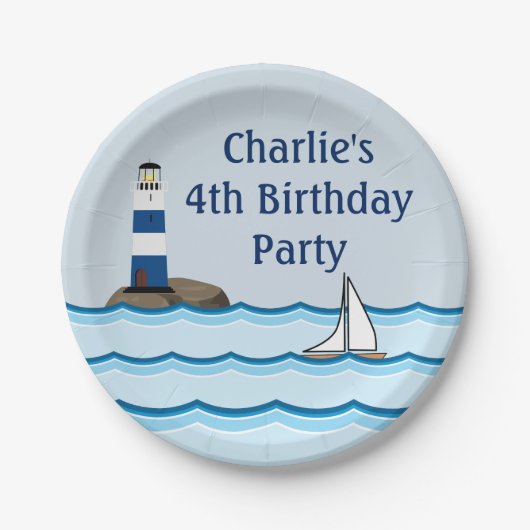 Nautical Lighthouse Scene Custom Birthday Papieren Bordje (Voorkant)