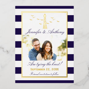 Nautical Lighthouse Wedding Photo Save the Date Folie Uitnodiging Briefkaart