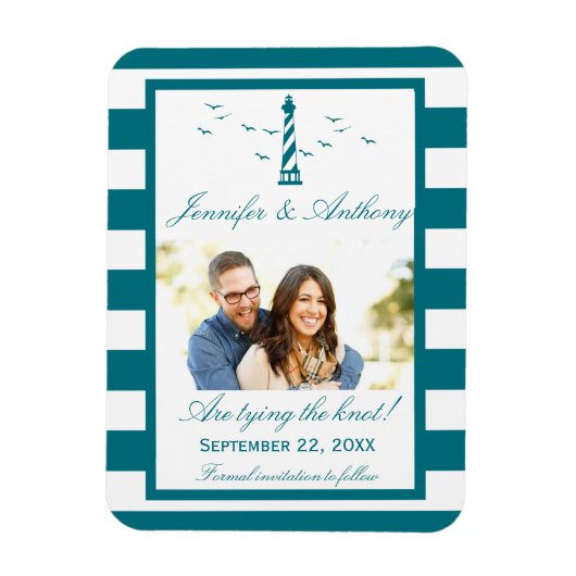 Nautical Lighthouse Wedding Photo Save the Date Magneet (Verticaal)