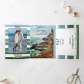 Nautical Lighthouse Wedding Tri-voudig Uitnodiging (Binnen)