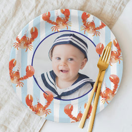 Nautical Lobster Kids Birthday Photo Papieren Bordje