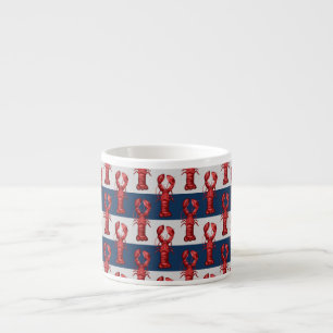 Nautical Lobsters on Navy Blue and Grey Stripes Espresso Kop