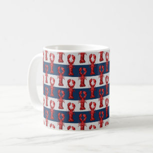 Nautical Lobsters on Navy Blue and Grey Stripes Koffiemok