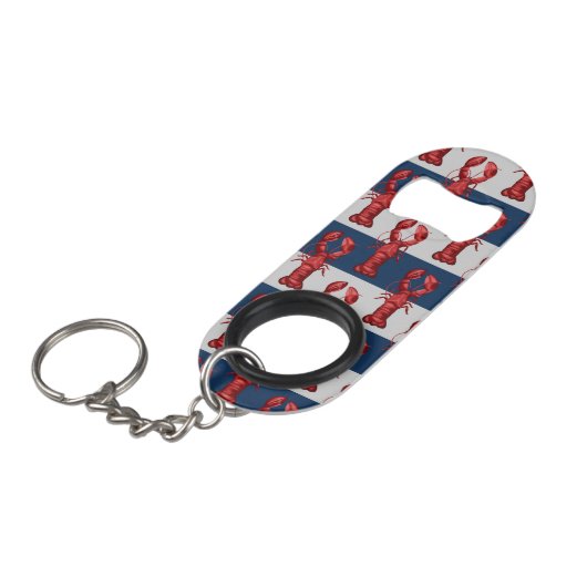 Nautical Lobsters on Navy Blue and Grey Stripes Mini Flessenopener (Voorkant Gekanteld)