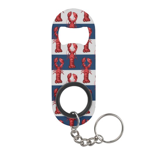 Nautical Lobsters on Navy Blue and Grey Stripes Mini Flessenopener (Achterkant)