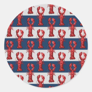 Nautical Lobsters on Navy Blue and Grey Stripes Ronde Sticker