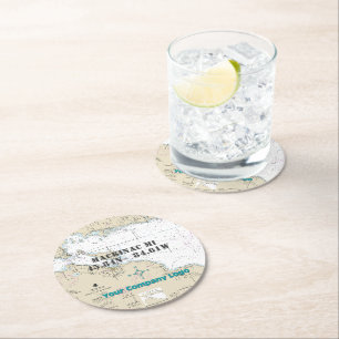 Nautical Logo Latitude Longitude Mackinac Island Ronde Kartonnen Onderzetter