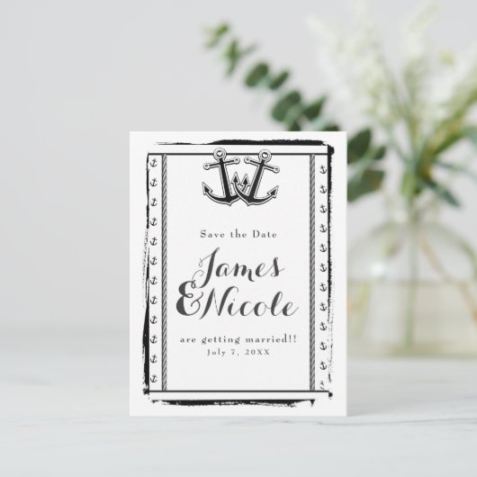 Nautical Love Anker Strand Bruiloft Save the Date Aankondigingskaart (Staand voorkant)