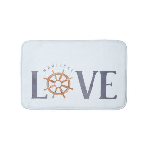 Nautical Love Waterverf Typografie + Ship's Wheel Badmat