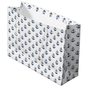 Nautical marine blue anchor op een witte achtergro groot cadeauzakje