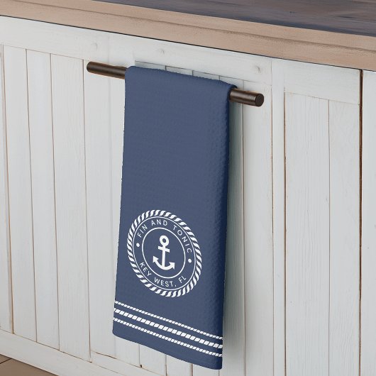 Nautical Marine Blue Ancre Nom du bateau Serviette
