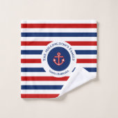 Nautical Marine Navy Blue Red Stripes Bad Handdoek (Wasdoekje)