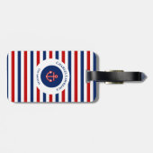 Nautical Marine Navy Blue Red Stripes Bagagelabel (Achterkant horizontaal)