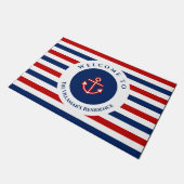 Nautical Marine Navy Blue Red Stripes Deurmat (Schuin)
