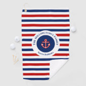 Nautical Marine Navy Blue Red Stripes Golfhanddoek (Insitu)
