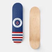 Nautical Marine Navy Blue Red Stripes Skateboard (Voorkant)