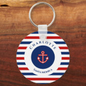 Nautical Marine Navy Blue Red Stripes Sleutelhanger (Voorkant)
