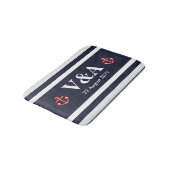 Nautical Marine Navy Blue White Stripes Badmat (Gekanteld)