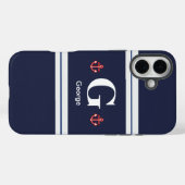 Nautical Marine Navy Blue White Stripes Case-Mate iPhone Case (Achterkant (horizontaal))