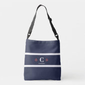 Nautical Marine Navy Blue White Stripes Crossbody Tas (Achterkant)