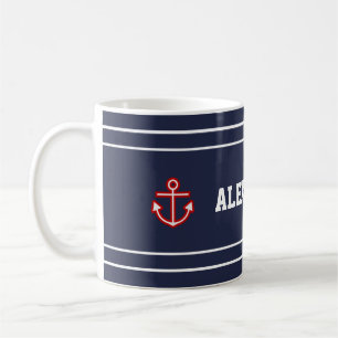 Nautical Marine Navy Blue White Stripes Koffiemok