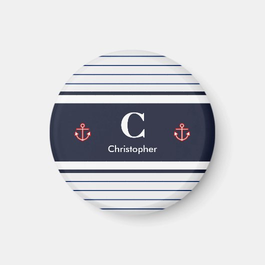 Nautical Marine Navy Blue White Stripes Magneet (Voorkant)