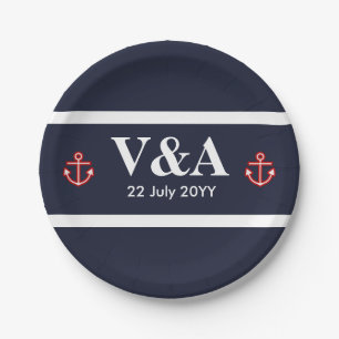 Nautical Marine Navy Blue White Stripes Papieren Bordje