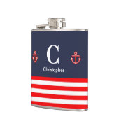 Nautical Marine Navy Royal Red Stripes Heupfles (Links)