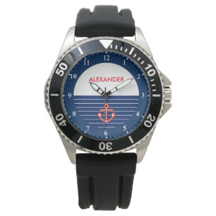 Nautical Marine Navy White Anchor Design Horloge