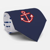 Nautical Marine Navy White Anchor Design Stropdas (Opgerold)
