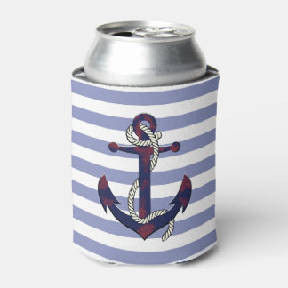 Nautical marine rustand anchor met touw/blauwe str blikjeskoeler