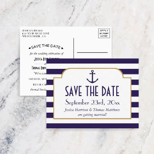 Nautical marine & White Stripe Anchor Save the Dat Aankondigingskaart